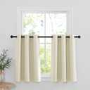 RYB HOME Blackout Curtain Tiers - Thermal Insulting Small Window Decor for Bedroom Bathroom Kitchen Boho Privacy Drapes, Beige, W 42 x L 36, 2 Panels