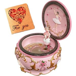 Briskfeel Classical Ballerina Music Box Jewelry Box LED lights Twinkling Resin Carved Collectible Mechanical Ballerine Musical Box with Sankyo 18-Note Ballerina Rotates (4# Ballet)