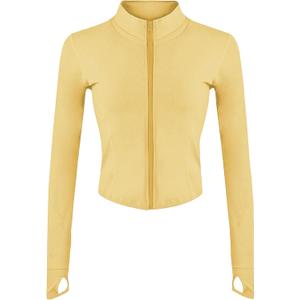 Lviefent Womens Lightweight Full Zip Running Track Jacket Workout Slim Fit Yoga Sportwear with Thumb Holes (Yellow, S)