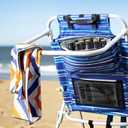 Tall Beach Chairs for Adults, 17" High Backpack Beach Chair with Wooden Armrests, 5 Positions Reclining Heavy Duty Chair with Large Cooler Pouch, Support to 350LBS Striped Blue,1pack
