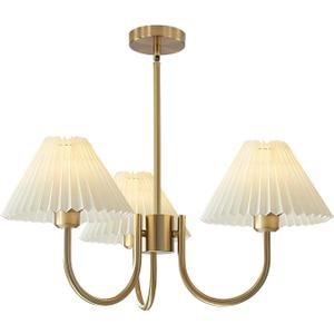 KCO Lighting 3 Light Chandelier Light Fixture Traditional Pleated Chandelier Small Vintage Entryway Chandelier Mid Century Modern Chandelier Brushed Gold Chandeliers for Dining Room