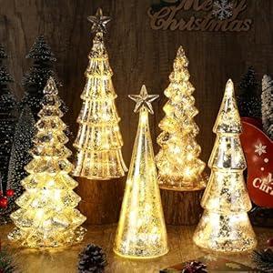 Soaoo 5 Pcs Mercury Glass Christmas Tree with LED Lights 10 Inch Large Figurine Lighted Christmas Tree Decoration Light up Tabletop Glass Decor for Home Table Centerpiece(Silver)