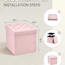 B FSOBEIIALEO Storage Ottoman Cube, Velvet Tufted Folding Ottomans, Pink, 15.7"D x 15.7"W x 15.7"H