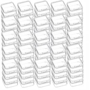 LJY 100 Pieces Square Mini Clear Plastic Storage Containers Box Case with Lids for Small Items and Other Craft Projects (1.77x1.77x0.8 inch, Transparent)