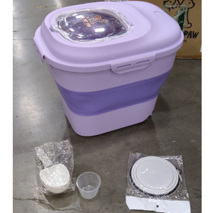 20-23 Lbs Dog Food Storage Container - Collapsible Dog Food Container with Wheels Airtight Lids, Scoop and Silicone Bowl, Pet Food Storage Dry Food For Dog, Cats and Other Pet (Purple)