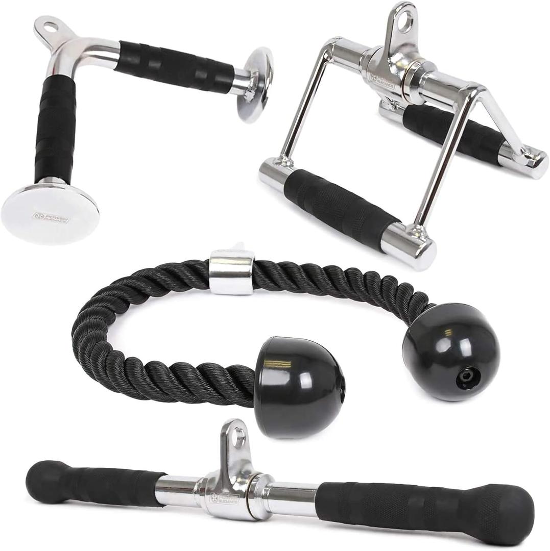 POWER GUIDANCE Triceps Pull Down Attachment, Cable Machine Accessories for Home Gym, LAT Pull Down Attachment Weight Fitness (1.0 V Handle+Triceps Rope+Rotating Bar+V-Shaped Bar)