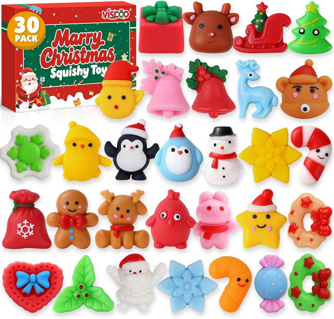 30 Pack Christmas Squishy Toys Squishies, Mochi Squishy Party Favors for Kids,Christmas Toys for Kids,Squishy Fidget Stress Reliever, Goodie Bags Fillers Birthday Xmas Gifts Stocking Stuffers