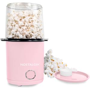 Nostalgia 8-Cup Hot Air Popcorn Maker & Bowl - 2-In-1 Bowl & Lid, 2 oz Measuring Cup - Oil-Free Pop Corn for Movie Night, Snacks, Birthday Parties, and More - Pink