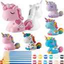 Chunful 6 Sets Unicorn DIY Ceramic Piggy Bank for Kids Painting Kit with 6 Coin Banks 12 Paint Colors 10 Brushes Creative DIY Craft Kit Christmas Birthday Gifts for Boys Girls