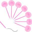 Sibba Pom Pom Pens 7 PCS Needle Gel Ink Pens Pink Fluffy Pompoms Plastic Rollerball Pen Signature Ballpoint Pen Writing Black Ink Cute Fuzzy for School Office Home Girls Students Practical Gift