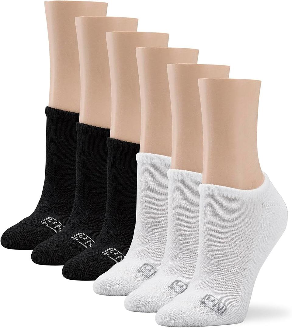 No Nonsense Women's Expantech Recycled Polyester No Show Socks (4-10, Black/White - 6 Pair Pack)