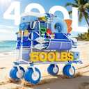 400L Double Decker Beach Wagon with Big Balloon Wheels for Sand | 500LBS Heavy Duty Foldable Beach Wagon with Side Pocket, Beach Cart for Beach,Fishing,Camping,Outdoor-Blue