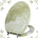 Elongated Toilet Seat Natural Wood Toilet Seat with Zinc Alloy Hinges, Easy to Install also Easy to Clean, Anti-pinch Marble Toilet Seat by Angol Shiold (Elongated, Green Marble) (Elongated-18.5)