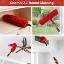 20FT High Reach Ceiling Duster Kit with 5-12ft Extension Pole Fan & Cobweb Cleaner, Microfiber Feather Duster, 2-in-1 Window Squeegee, 270 Rotating Head, Reusable & Washable, Wall-Mount Rack