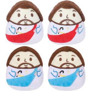 Jesus Plush Mini Stuffed Animal - 4 Pack Party Favor Jesus Love Me Religious Celebrations Gifts 5 Inch Red and Blue