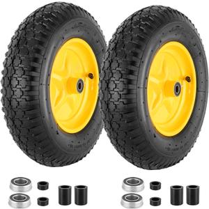 4.80/4.00-8 Tire and Wheel, 16 Pneumatic Wheelbarrow Tires with 5/8"&3/4" Bearings, 4.80/4.00 x 8 Tire for Wheelbarrows/Hand Truck/Garden Trailer/Trolley/Wagons/Garden Carts/Dolly(2 Pack)