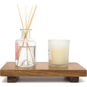 Small 10" Acacia Wood Riser Pedestal Stand  Farmhouse Wood Display Riser for Kitchen and Bathroom Dcor - Counter Display, Plant Stand, Jewelry Holder, Vanity Tray, Candle Stand (S:10"x5.6"x1.57")