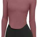 LASLULU Womens Long Sleeve Workout Tops Crop Tops Crew Neck Ribbed Slim Fitted Breathable Running Yoga Going Out T-Shirts (S)