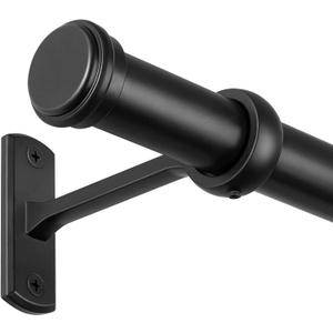 1 Inch Blackout Curtain Rods for Windows Patio, Adjustable Room Divider Curtain Rod Wall Mount & Ceiling Mount for Indoor & Outdoor, Black, 28" to 48"