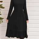 STYLEWORD Women's 2025 Fall Wedding Guest Dresses Long Sleeve Crew Neck Tiered Flowy A Line Casual Midi Dress Pockets (Black, XL)