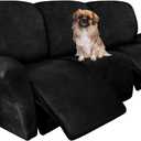 Recliner Couch Cover Leather Look Recliner Sofa Covers for 3 Cushion Reclining Sofa Slipcovers 8-Pieces Furniture Protector Spandex Fabric Washable (3 Seater, 02 Black)