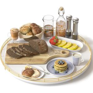 Oroyutor 16-Inch Oak Lazy Susan with Gold Rail and White Finish