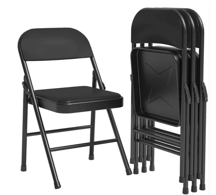 Garvee Folding Chairs Set of 4, PU Upholstered, Metal Frame, 350 lbs Capacity, Portable, Dining Room, Office, Camping
