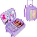 Travel Rolling Suitcase Compatible with Barbie Dolls 12-Inch Holds up to 6 Dolls, Storage Luggage Backpack with Wheels and Handle, Multiple Pockets for Dolls Clothes, Accessories, Purple, Bag Only