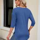 Kancystore Womens 3/4 Length Sleeve Tops Casual Loose Fit Tunic Shirts Crewneck Basic Tees (Blue, L)