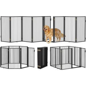 Metal Freestanding Dog Gates with Door for Outdoor Indoor,160'' Extra Wide 36'' Tall Free Standing Dog Gate for Doorways,Large Openings,Deck,Yard,Porch,Foldable Pet Fence(Black,8 Panels)