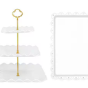 3-Tier White Dessert Display Cake Stand with Serving Tray for Tea Parties, Birthdays, and Baby Showers (5-Pack)
