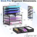 4 Tier Desk Organizer + 3 Tier File Holder + 4 Pen Holders + Drawer, 7 Tier Desk File Organizers, Desk Organizers and Accessories for Office Home School, Black