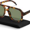 livho Trendy Polarized Square Aviator Sunglasses Women Men Square Eyewear Frame, Retro Sun Glasses for Women Men 2025 Shades (Tortoise/Green)