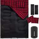 KingCamp Double Sleeping Bag for Adults, Queen Size 2 Person XXL Flannel Sleeping Bag, Waterproof Lightweight Flannel Quilt with 2 Pillows, Perfect for Couples Family Camping Hiking, Black and Grey Color