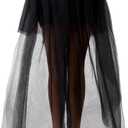 Spooktacular Creations Women's Black Bustle Skirts Long Tulle Tutu Skirt Elastic Overskirt for Halloween Cosplay Party (Black)