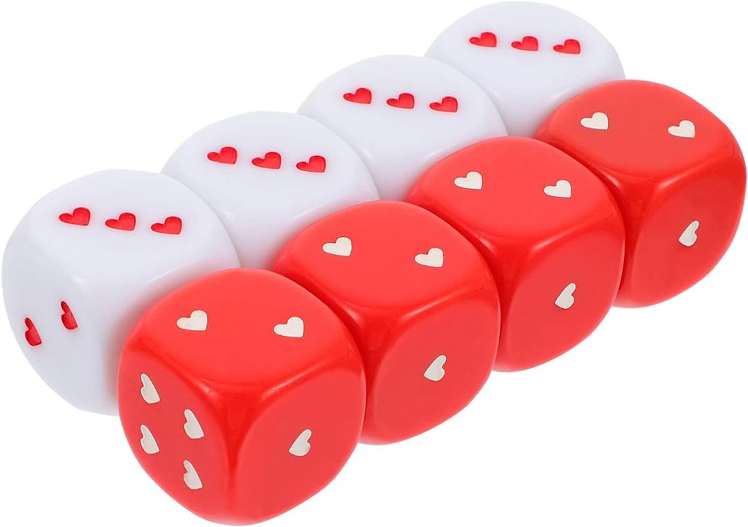 NUOBESTY Funny Math Games 8pcs Heart Dice White Red Dice Six Sided Gaming Dice 25MM Novelty Funny Party Favor for Carnival Graduation Club Playing Table Game Props Table Game Dice