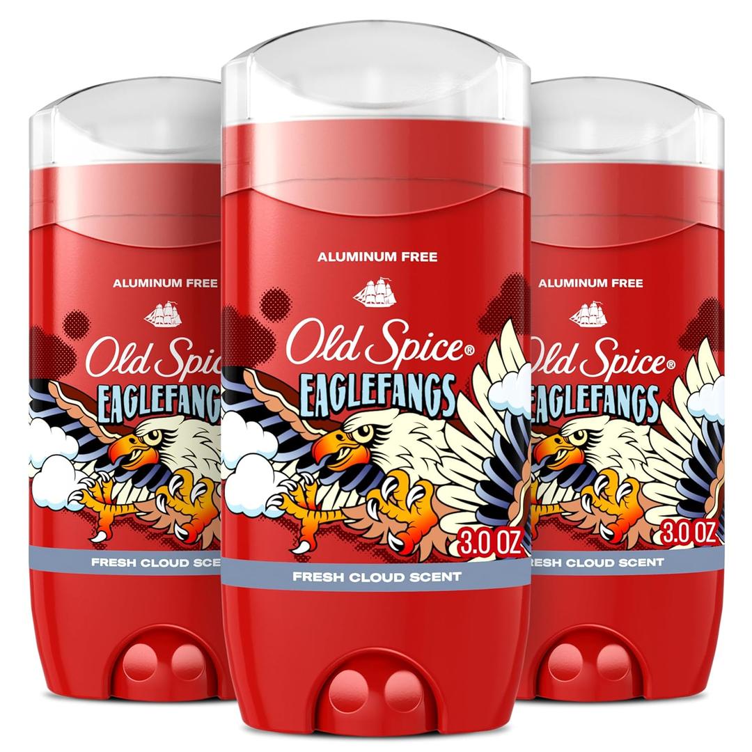 Old Spice Aluminum Free Deodorant for Men, 24/7 Odor Protection, 24/7 Freshness & Lasting Scent, Goes on Clear, Eaglefangs with Fresh Cloud Scent, 3.0 oz (Pack of 3)