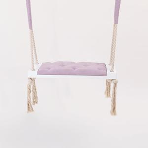 Purple Wooden Tree Swing for Adults & Kids - 24" Classic Rope Swing Seat with Plush Velvet Cushion - Indoor/Outdoor Adult Macrame Swing for Bedroom, Playroom - Ceiling Rope Swing Supports 550lbs