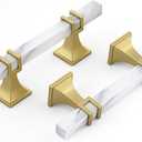 10 Pack 3 Inch White Marble Cabinet Pulls, Gold Cabinet Handles Marble Grain and Gold Pulls, Kitchen Cabinet Handles Square Dresser Drawer Pulls Kitchen Hardware