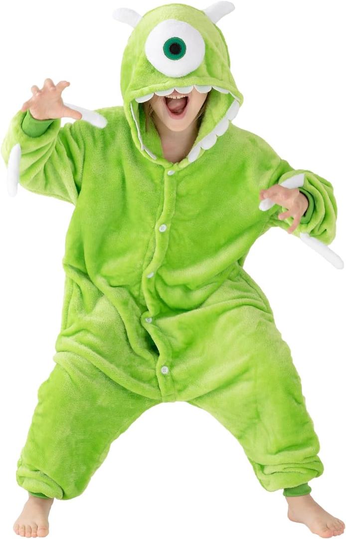 Unisex Children Animal Onesie Pajamas,Kids Flannel Halloween Cosplay Costume/Homewear/Sleepwear (Green)