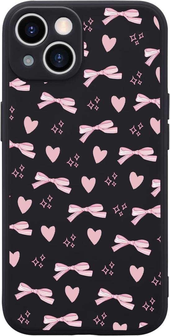 Bows Case for iPhone 15 Plus, Cute Girly Heart Bows Phone Case Cover Liquid Silicone Soft Gel Rubber Phone Cover with Microfiber Lining for iPhone 15 Plus