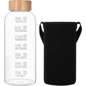 Glass Water Bottles 64 OZ - Large Borosilicate Reusable Glass Drinking Bottle, Wide Mouth With Bamboo Lid