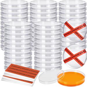 Ashmacdo 60 Pcs Plastic Petri Dishes with Lids, 90 x 15 mm Deep Sterile Petri Dishes with 60Pcs Biohazard Stickers for School Halloween Science Experiment Biological Party Supplies