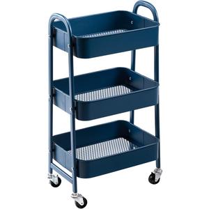 AGTEK 3 Tier Utility Rolling Cart with Lockable Wheels, Metal Multifunctional Storage, Organizer Cart for Kitchen, Office, Living Room, Makeup, Craft, Art Studio,Navy Blue