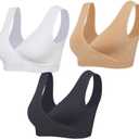 Lemef Nursing Sleep Bras Wirefree Maternity Breastfeeding Bras 3 Pack (Medium, Black&beige&white)