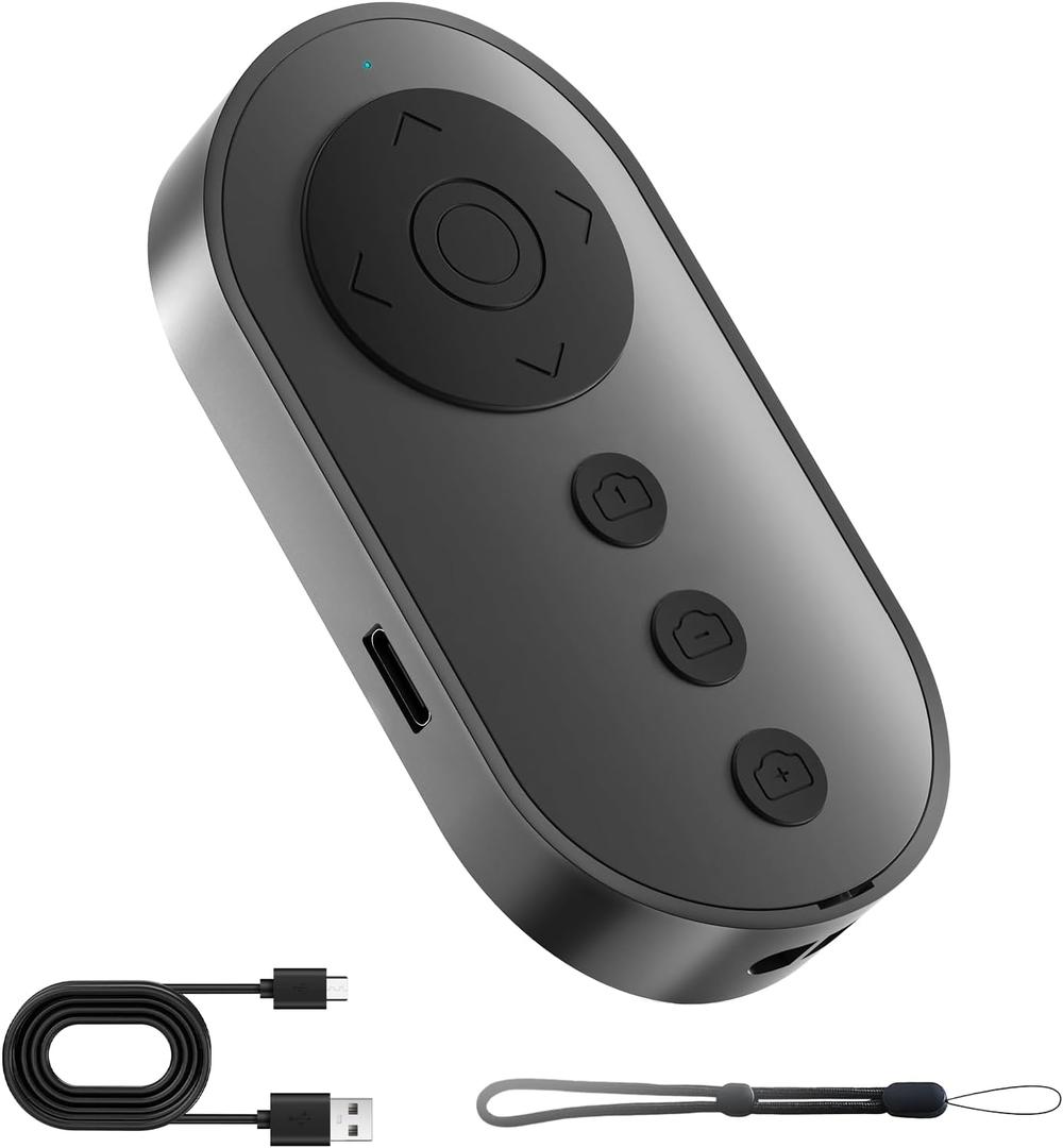 Bluetooth Camera Remote Shutter with Zoom and Front/Rear Camera Switch for Photo and Vlogging,Cllphone Remote Clicker for iOS & Android Smartphone, Wireless Video Scrolling for Tiktok (Black)