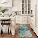 Lahome Modern Abstract Runner Rug with Rubber Backing - 2x6 Washable Rug Runners for Hallways Non Slip, 6 Ft Long Accent Carpet for Bathroom Kitchen Bedroom Entryway,Blue/Grey