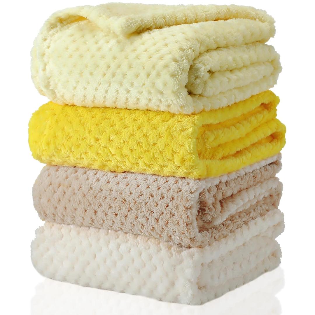 Frienda 4 Pcs Baby Fuzzy Blanket Fluffy Baby Blanket for Boys Girls Soft Warm Infant Newborn Toddler Receiving Nursery Bed Supplies, 32 x 24 Inch(Yellow Color)