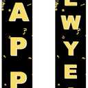 2026 Happy New Year Door Banner Set 71 X 12 Inch Black Gold New Year Party Decorations New Years Eve Party Supplies 2026 for Festive NYE Theme Decor Outdoor Indoor Front Door Porch Sign