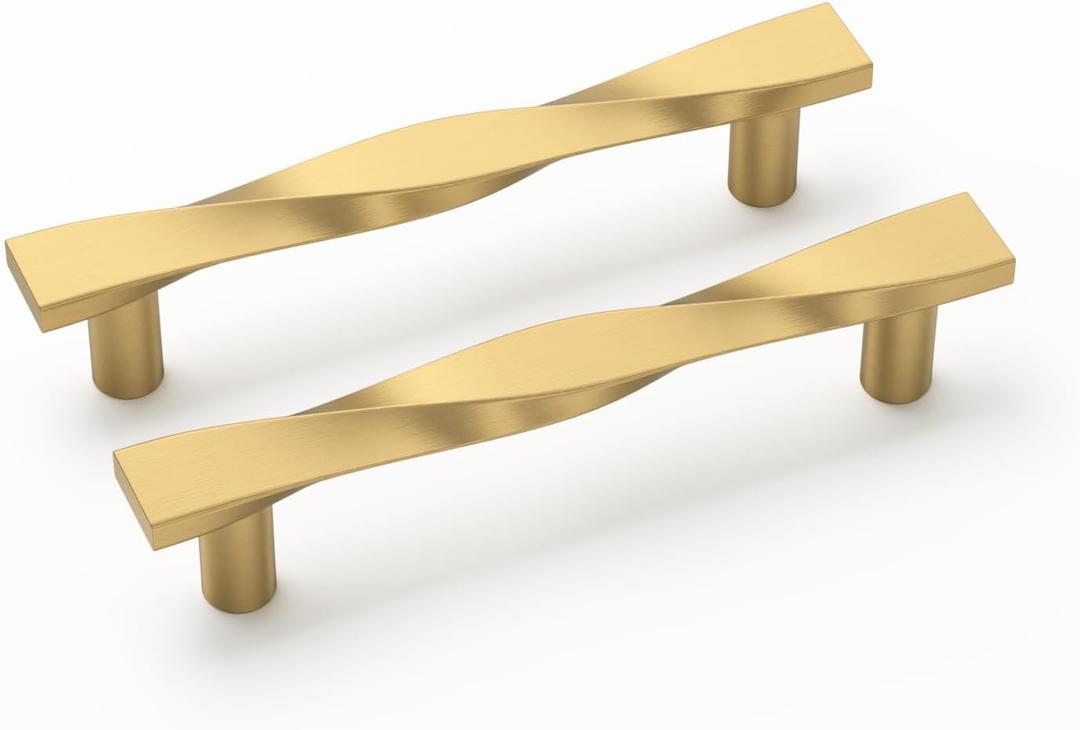 goldenwarm 10 Pack Gold Cabinet Handles Brushed Gold Cabinet Pulls Solid Zinc Alloy Drawer Handles Kitchen Drawer Pulls 3-3/4 Inch Hole Center Brass Hardware